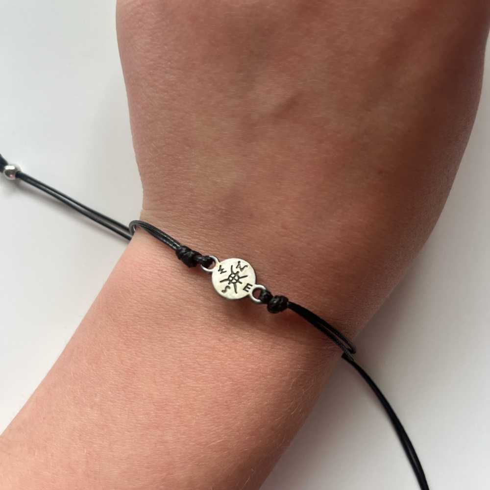 Black Cord Bracelet with Silver Charm